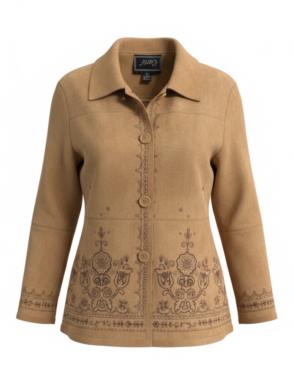 Embroidered Tan Pea Coat Jacket